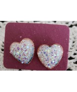 One (1) Pair Fashion Earrings ~ Glittery Heart ~ White ~ Rose Gold Studs... - $284.83 MXN