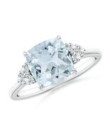 ANGARA 2.16 Ct Aquamarine Engagement Ring with Trio Diamonds in 14K Whit... - $2,384.51