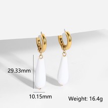 2022 Summer Gold Plated Stainless Steel Pink White Stone Teardrop Hoop Earrings  - $18.49