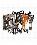 Happy Halloween PNG, Retro Halloween coquette bow PNG, Pumpkin Ghost Bat... - $2.50