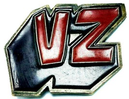 Vintage Von Zipper Belt Buckle VZ 3D Brass and Red Enamel EUC - $10.73