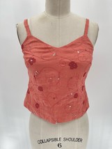 Ann Taylor Petites Cropped Camisole Tank Top Sz 4P Coral Embroidered Linen - £21.61 GBP