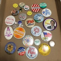 Vintage Pinback Button Lot Pin Hippie Humor Political Advertising 25 Pins 11A - £20.77 GBP