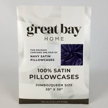 Great Bay Home Navy Color Satin Standard Size 20&quot;x 30&quot; Pillowcases 2-Pack Talia - £15.74 GBP