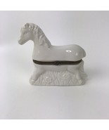 Vintage horse figurine white ceramic trinket box mini shabby country kitsch - £15.49 GBP