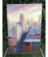 D SHANNON Original MODERN CUBIST CITY Urban StreetScape Signed Oil on Ca... - $2,376.00