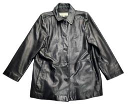 Vintage Liz Claiborne Black Leather Button Up Jacket Large - $45.68