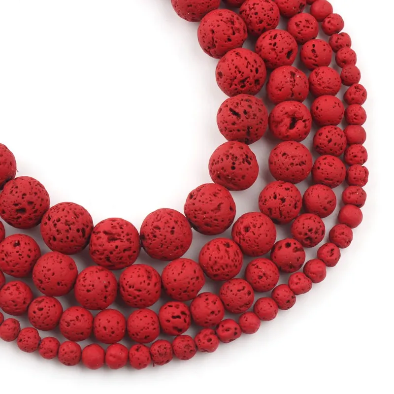 Natural Lava Hematite Volcanic Stone Beads Round Hot Red Rock Loose Spacer Bead - £7.89 GBP+