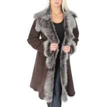 DR220 Women&#39;s Shearling Long Italian Sheepskin Leather Coat Brown - £546.87 GBP