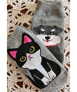 Two (2) Pair ~ Animal Print ~ 1-Cat ~ 1-Dog ~ Knit ~ Ankle Socks (3) - $28.06 CAD