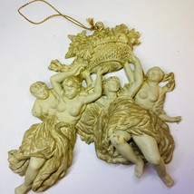 Christmas Ornament Victorian Angels Holding Basket Of Fruit Vintage Plaster - £23.25 GBP