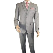 Mens Three Piece Suit Vested VITALI Soft Fabric With Sheen M3090 Stone Gray 3pc image 2
