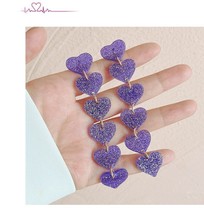 Heart Long Hanging Earrings Fashion Trending Cute Korean Style Colorful Acrylic - £7.06 GBP