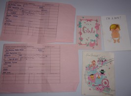 Vintage Hospital Baby Papers &amp; 3 Baby Announcement Cards 1966 - $2.99