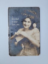 Very Glad to Hear from You Lovely Lady RPPC Photo Postcard Unposted Roch... - £4.31 GBP