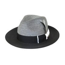 Men's Milani Straw Braided Fedora Hat Soft Crushable FDS-006 Black/White image 9