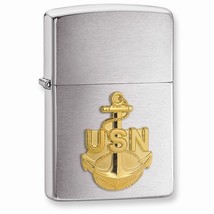Zippo U.S. Navy Emblem Brushed Chrome Lighter - £34.32 GBP