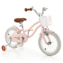 14 Inch Kid&#39;s Bike with Removable Training Wheels and Basket-Pink - Color: Pink - £133.00 GBP