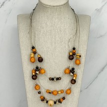 Chico&#39;s Gold Tone Triple Strand Wire Orange Beaded Necklace - $16.82