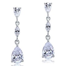 2 Ct Created Pear Cut Diamond Dangle Drop 14k White Gold Finish Wedding Earrings - £66.21 GBP