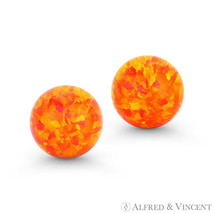 Fiery Orange &amp; Red Synthetic Opal Ball Pushback Stud Earrings in 14k Yellow Gold - £31.41 GBP+