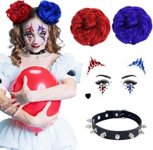 4 Pcs Halloween Clown Set for Includes Clown Hair Puff Buns Face Jewel Rhineston - £19.82 GBP