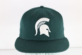Vtg New Era Spell Out Michigan State University Fitted Hat Cap Green 7 1/8 USA - £35.48 GBP