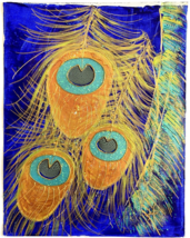 Peacock Trifecta - Original Art Handmade Blue Gold Shimmer Mixed Media Painting - £127.56 GBP
