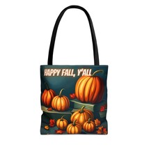 Fall Autumn Polyester Tote Bag (AOP) w Cotton Handles Pumpkins White Bac... - $22.79+