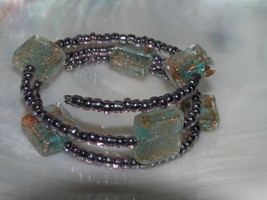 Estate Purple Aurora Borealis &amp; Aqua w Copper Flecks Glass &amp; Plastic Bead Wire - £6.84 GBP