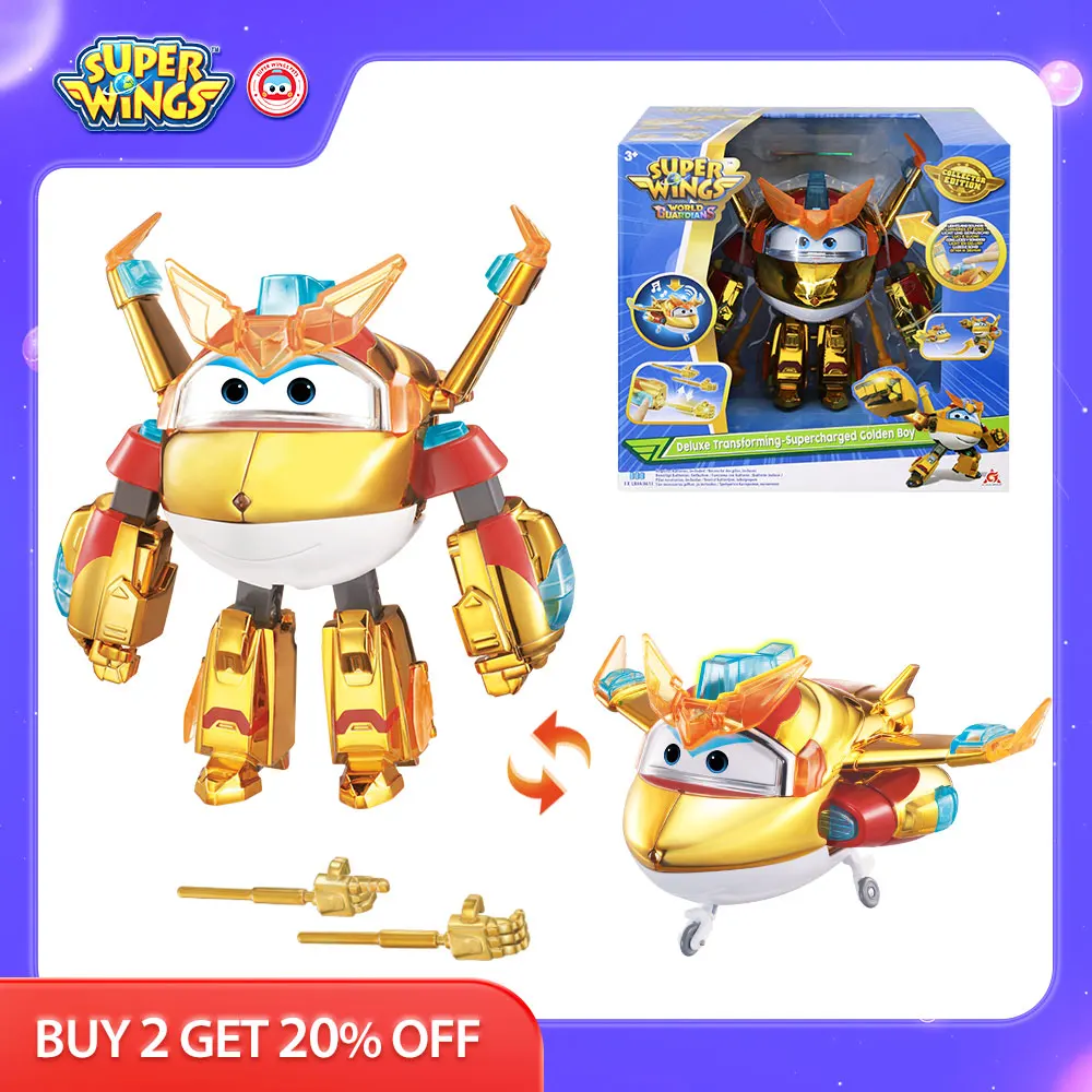 Super Wings 6 inches Deluxe Transforming Supercharged Golden Boy with Light - £41.42 GBP