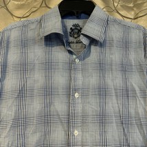 English Laundry Blue Plaid Flip Cuff Long Sleeve Mens Cotton Shirt L Large - £14.60 GBP