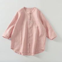 Pure linen shirt stand collar shirt loose size screen shirt cotton linen women&#39;s - £64.86 GBP