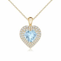 ANGARA Aquamarine Heart Pendant with Diamond Double Halo in 14K Solid Gold - £1,374.85 GBP