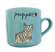 Pupper Yorkie Puppy Dog Coffee Mug Opalhouse Stoneware Turquoise Blue 16 oz - £12.82 GBP
