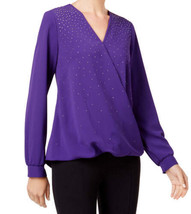 Alfani Womens Embellished Surplice Top Size Medium Color Purple Royal - £75.76 GBP