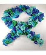 Blue and Green Sashay Yarn Fashion Ruffled Spirit Scarf Handmade by Gran... - $10.76 CAD