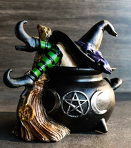 Sleeping Witch with Hat and Broomstick in Triple Moon Fire Cauldron Figurine - £15.17 GBP