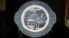 Royal China Currier &amp; Ives Blue 11.5&quot; Serving Platter Cake Plate Rocky M... - £9.34 GBP