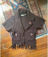Anthropologie Sleeping on Snow Brown knitted shrug sweater with fringe S EUC - $816.96 MXN