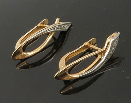 EUROPEAN 14K GOLD - Vintage Genuine Diamonds Two Tone Drop Earrings - GE100 - £335.83 GBP