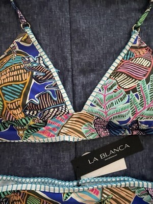 New La Blanca Palm Blue Halter Top & Side Tie Hipster Bottoms Size 14 Item image 3
