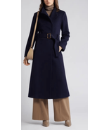 Fleurette Womens 0 Belted 100% Loro Piana Wool Longline Coat Navy Lined NWT - £570.20 GBP