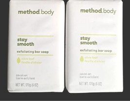 Method Body Stay Smooth Exfoliating Bar Soap x2 Olive Leaf Natural 6 oz ea lot - £23.66 GBP