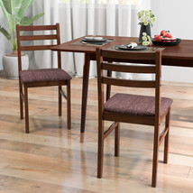 Dining Chairs Set 2-PC Mid-Century Wood Linen Fabric Padded Seats Kitchen Brown - £79.60 GBP