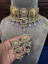 Plaqué Or Bollywood Style Indien Kundan Collier Ras Du Cou Rose Clair Bijoux Set - £65.89 GBP