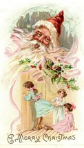 1910 Embossed Christmas Postcard Santa Looking Over Children - £17.13 GBP