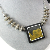 All Solid Sterling 925 Silver Artisan Intarsia Mosaic Stone Pendant Necklace 37g - £65.99 GBP