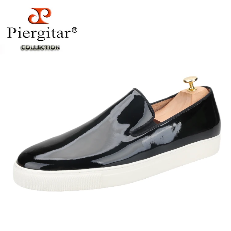 Four-Season Model Black Patent Leather Sneakers Handcrafted Sporty Style... - $253.84