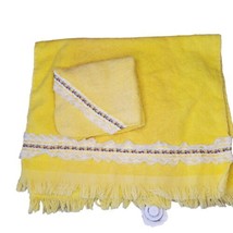 Vintage Cannon Sunshine Yellow Lace Floral Ruffle Hand Towel Washcloth S... - $28.94